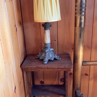Small Wood Side Table & Lamp