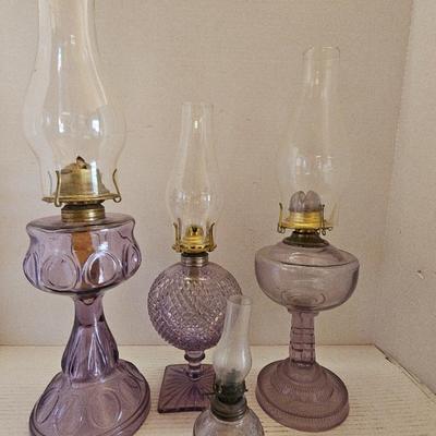 4 Purple Glass Oil Lanterns