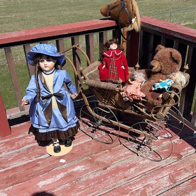 Baby Buggy With Dolls & Stick Horse