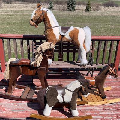 Collection Of Large Horse Toys, Three Rockers & One Free Standing 