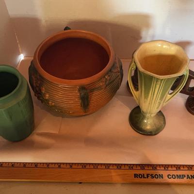 Roseville Pottery And Candle Stick Holder 