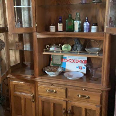 Oak Hutch With Contents And Brass Lamp 