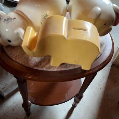 2 Piggy Banks & An Elephant Bank, Coins Included