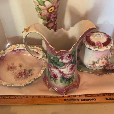 Assorted Floral Porcelain Pitcher, Bowls & Vase