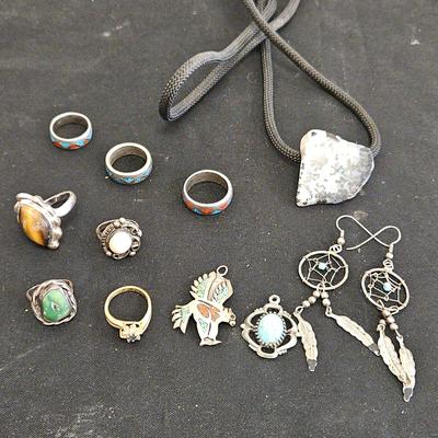 Turquoise Rings, Agate Bolo Tie & Dream Catcher Earrings 
