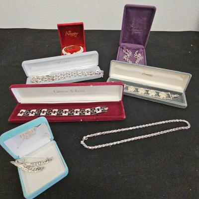 Collection Of Silver Color Bracelets, Necklaces & Brooches