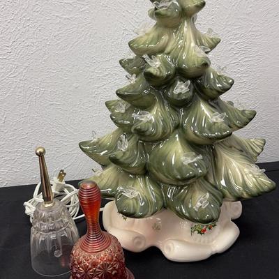 Vintage Christmas Tree, Bell, & Fenton Bell
