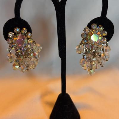 Vintage Aurora Borealis Clip On Earrings