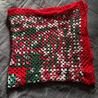 Homemade Afghan Christmas Multi Colored 55x54 Inches
