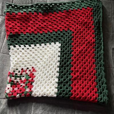 Homemade Afghan Christmas Colors 55x55 Inches