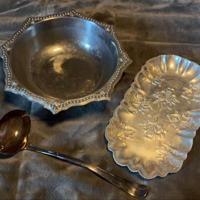 Reba Bowl, Metal Engraved Serving Dish, Georgian Ladle
