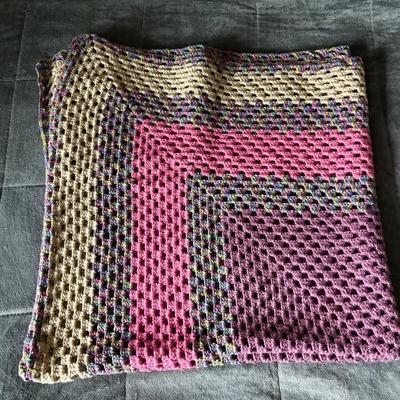 Homemade Afghan Purple, Pink, Tan 53x53 Inches