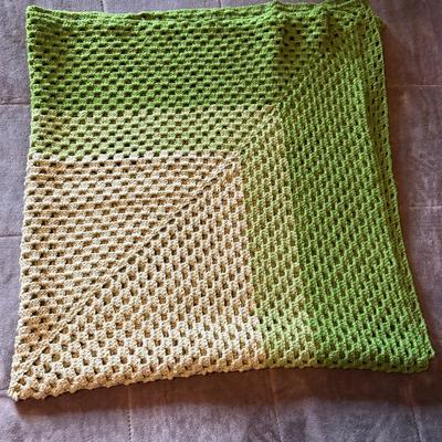 Homemade Afghan Green Colors 61x65 Inches