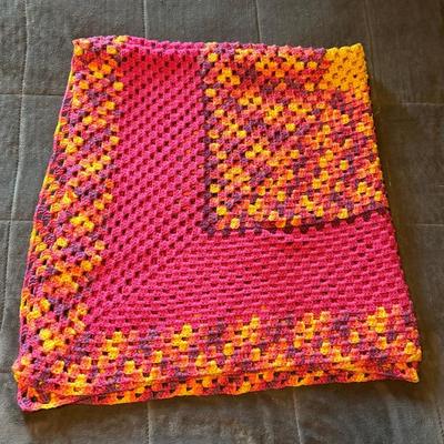Homemade Afghan Dark Pink, Yellow, Multi Colored 56x55 Inches