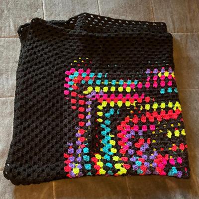 Homemade Afghan Black And Bright Colors 52x53