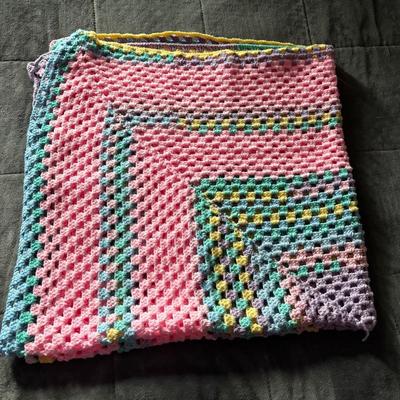 Homemade Afghan Pink, Blue, Purple, Green, Yellow 48x48 Inches