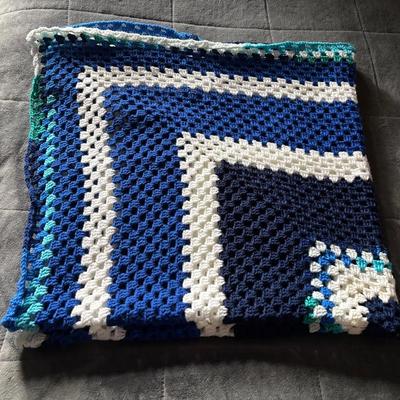 Homemade Afghan Blues And White 61x56 Inches
