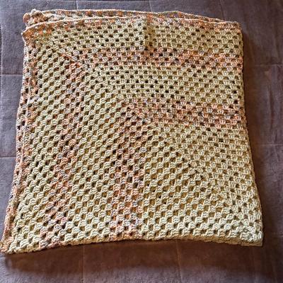 Homemade Afghan Light Green And Tan 58x55