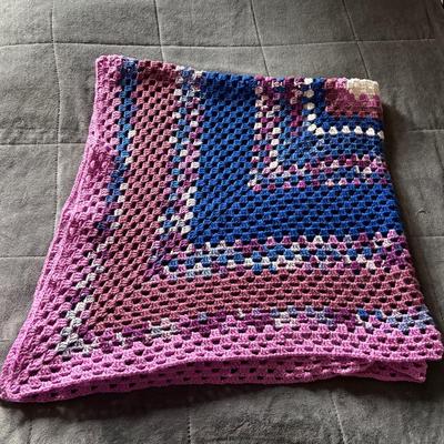 Homemade Afghan With Purples And Blue 56x56 Inches
