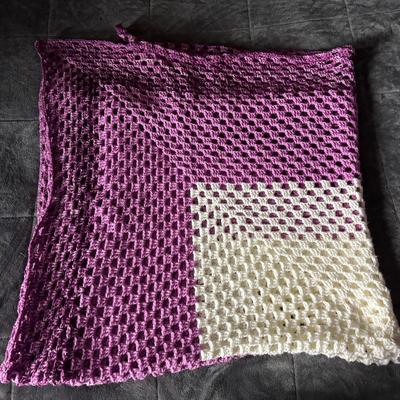 Homemade Afghan Purples And White 60x53 Inches