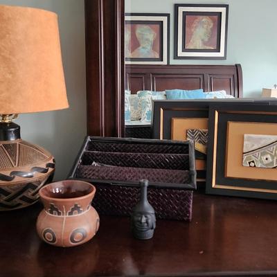 Art Pottery Lamp And Framed Tiles