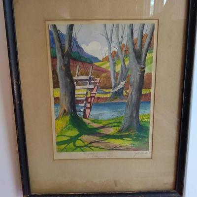 Framed Footbridge Watercolor 