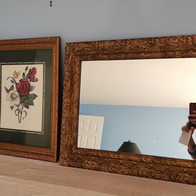 Ornate Framed Mirror And Print Plus Lamps