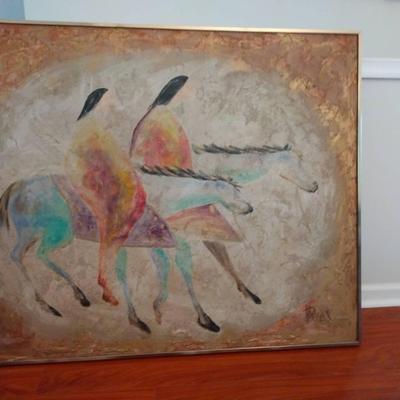 Framed Imitation Cave Painting On Canvas