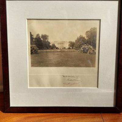 Framed Whitehouse Print Signed By Herbert Hoover