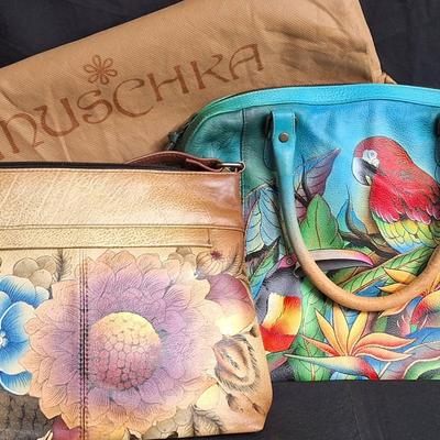 Anuschka Hand Painted Tropical Paradise And Rustic Bouquet Purse 