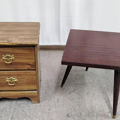 Wooden Rotating Table and a Mini Wooden Nightstand 