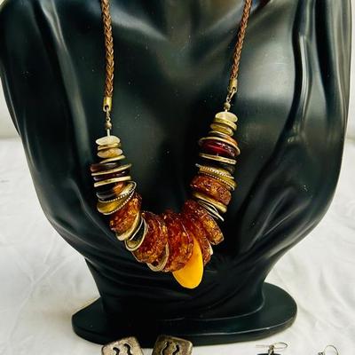 Chicos Amber Colored Necklace, Amber Colored Bangle, Earrings