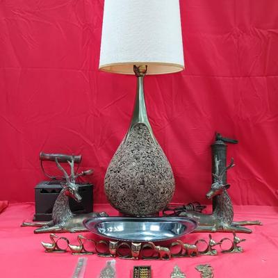 Cork And Brass Lamp W/ Rustic Brass And Metal Decor