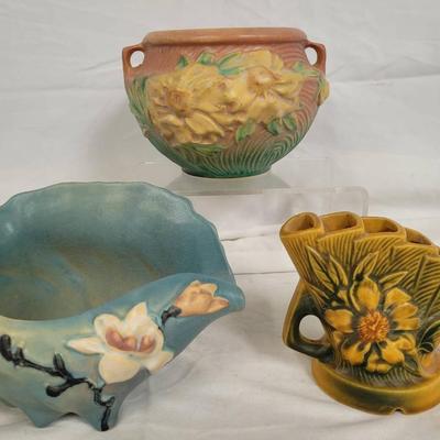 Three Vintage Roseville Pottery Vases