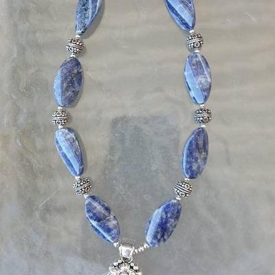 Blue Quartzite Stone and Sterling Necklace