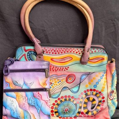 Anuschka Hand Painted Abstract Purse And Anuschka Cosmic Quest Crossbody Bag