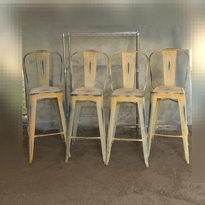 Vintage Metal Counter Stools W/ Wire Shelving Unit 