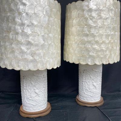 Tall White Lamps w/Capiz Shell Shades