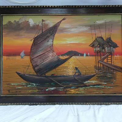 Original Layered Oil Painting W/ Driftwood Accents