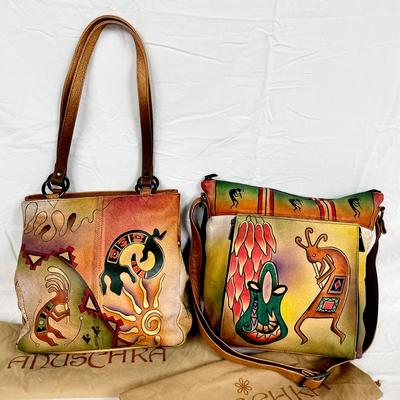 Anuschka Hand-painted Leather Shoulder Tote & Crossbody Kokopelli Design Bag