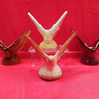 Fenton Handcrafted Slag Glass Butterflies W/ Uranium Glass Figure