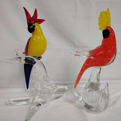 Murano Style Parrot And Cockatiel 