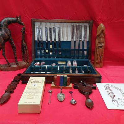 Handcrafted Wooden Collectibles W/ Decorative Mixed Silverware