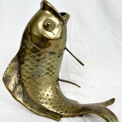 Vintage Brass Koi Fish Vase 