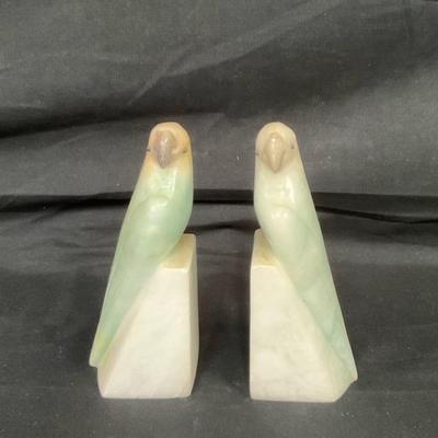 Italian Alabaster Art Deco Parakeet Bookends 