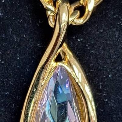 Kenneth Jay Lane's Chain Necklace With Pink, Blue, And Lavender Pendant 