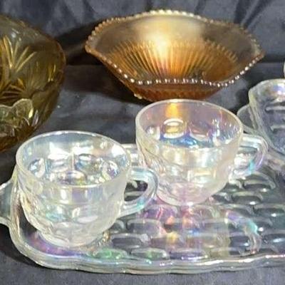 Amber Bowl, Iridescent Glass 