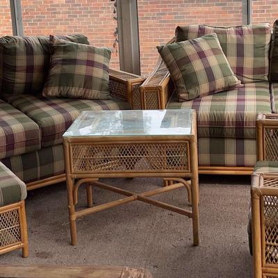 Sunroom Set With Sofa, Loveseat, Chair, Table, Foot Stool