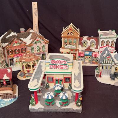 Christmas Village Set With Light Bulb Cords 