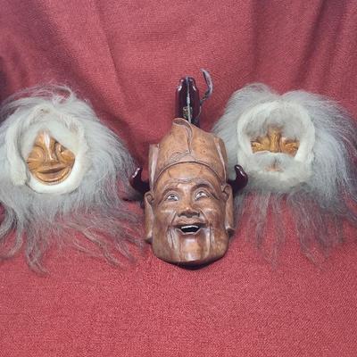 Collection of Wood Carved Faces Decor 